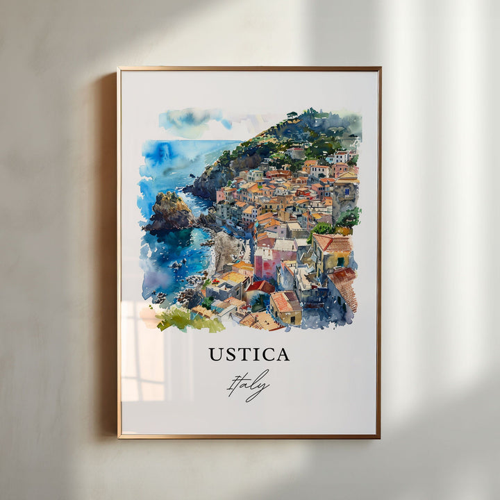 Ustica Wall Art, Sicily Italy Print, Ustica Italy Watercolor, Ustica Island Gift, Capo Gallo