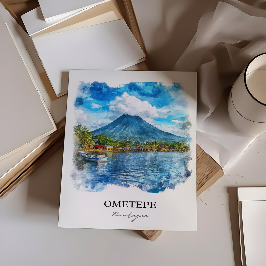 Ometepe Wall Art, Lake Nicaragua Print, Nicaragua Watercolor Art, Ometepe Gift, Travel Print, Travel Poster, Housewarming Gift