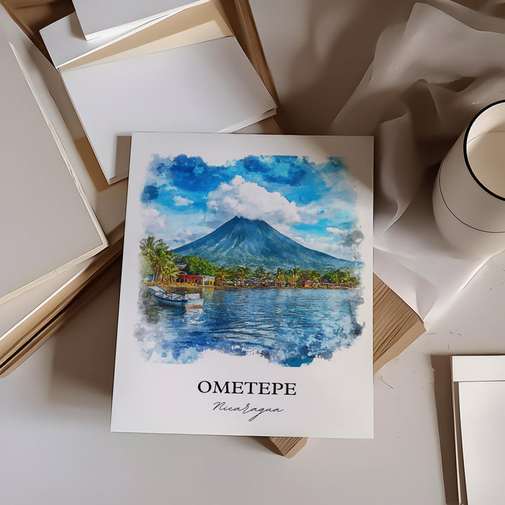 Ometepe Wall Art, Lake Nicaragua Print, Nicaragua Watercolor Art, Ometepe Gift, Travel Print, Travel Poster, Housewarming Gift