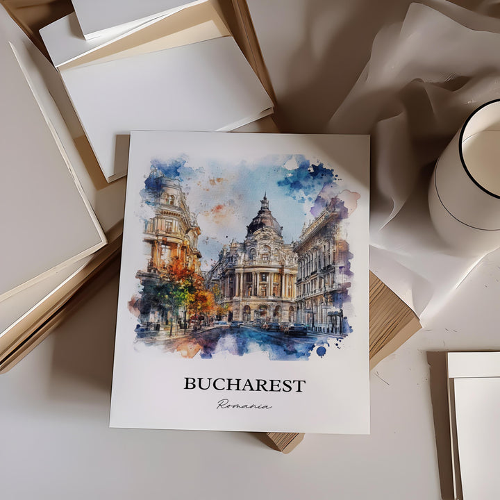 Bucharest Wall Art, Bucharest Print, Romania Watercolor Art, Bucharest Romania Gift, Travel Print, Travel Poster, Housewarming Gift