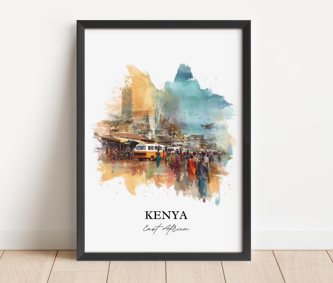 Kenya Wall Art, Kenya Print, Kenya Watercolor Art, East Africa Gift, Travel Print, Travel Poster, Housewarming Gift