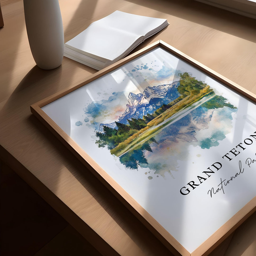 Grand Tetons Wall Art, Tetons Print, The Tetons Watercolor Art, Grand Tetons Park Gift,
