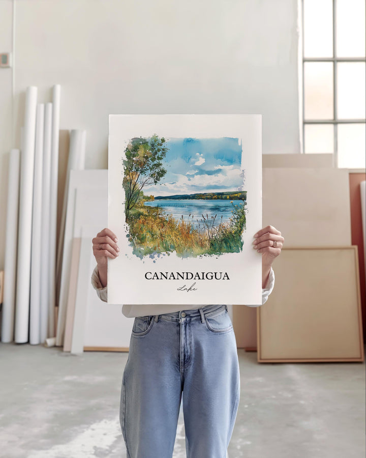 Canandaigua Lake Wall Art, Finger Lakes Print, NY Watercolor Art, Canandaigua Lake Gift, Travel Print, Travel Poster, Housewarming Gift