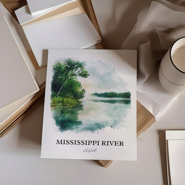 Mississippi River Wall Art, USA Prints, Mississippi Watercolor Art, Mississippi River Gift, Travel Print, Travel Poster, Housewarming Gift