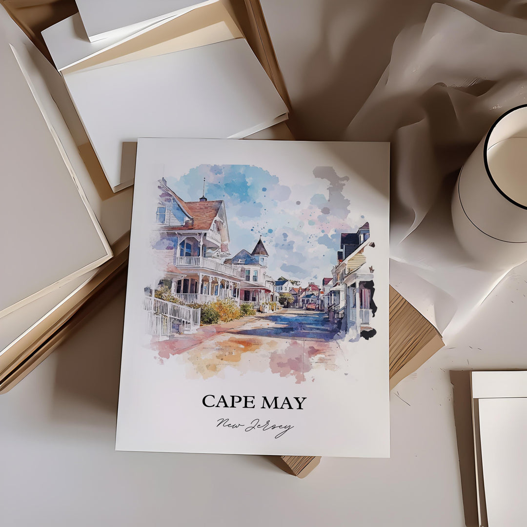 Cape May NJ Wall Art, Cape May Print, Jersey Shore Watercolor Art, Cape May Gift, Travel Print, Travel Poster, Housewarming Gift