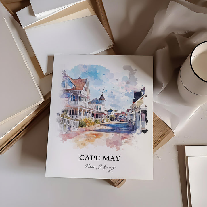 Cape May NJ Wall Art, Cape May Print, Jersey Shore Watercolor Art, Cape May Gift, Travel Print, Travel Poster, Housewarming Gift