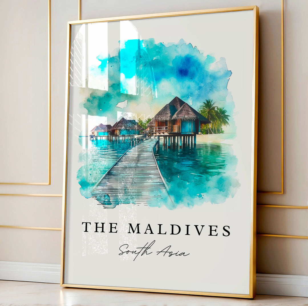 The Maldives island travel art - South Asia, Maldives print, Maldives Wedding gift, Maldives Birthday present, Custom Text, Perfect Gift