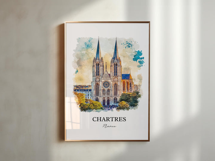 Chartres Wall Art, Chartres Print, France Watercolor Art, Chartres France Gift, Travel Print, Travel Poster, Housewarming Gift