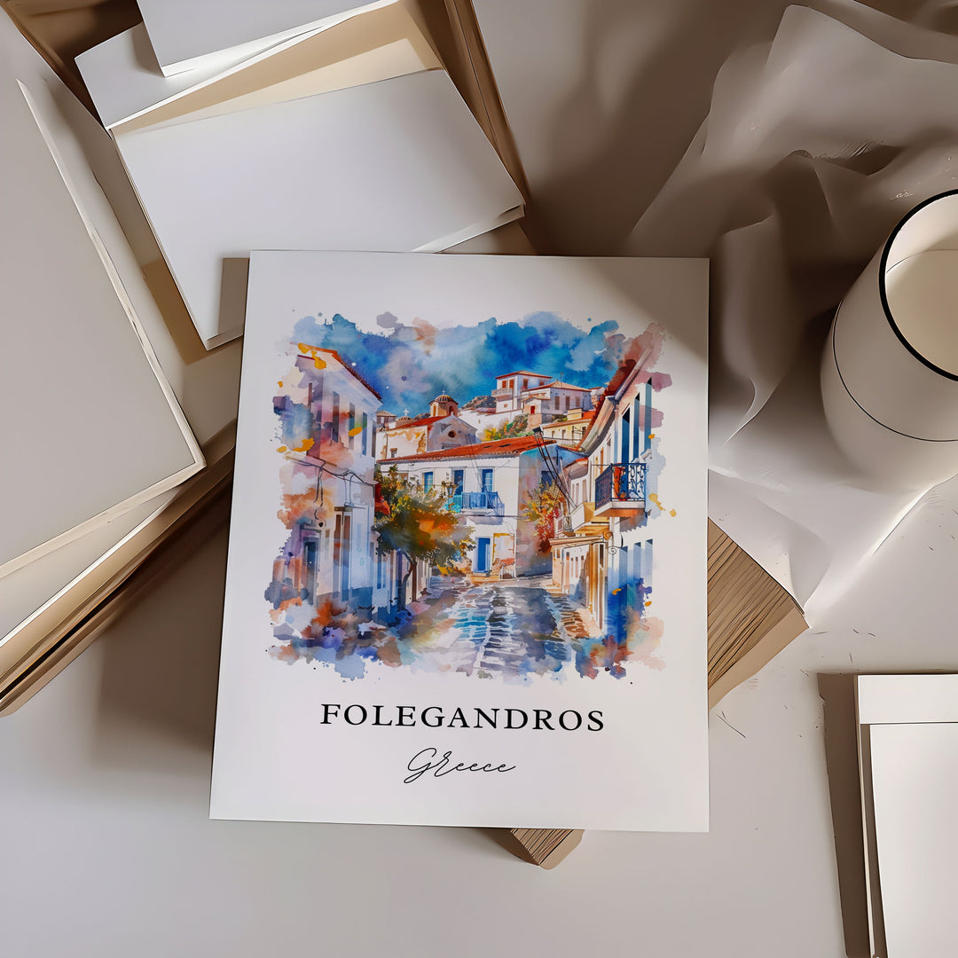 Folegandros Greece Art, Folegandros Print, Folegandros Watercolor, Folegandros Gift,