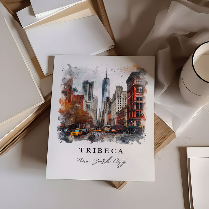 Tribeca watercolor travel art - Manhattan, Tribeca print, Tribeca NYC Wedding gift, Birthday present, Custom Text, Perfect Gift