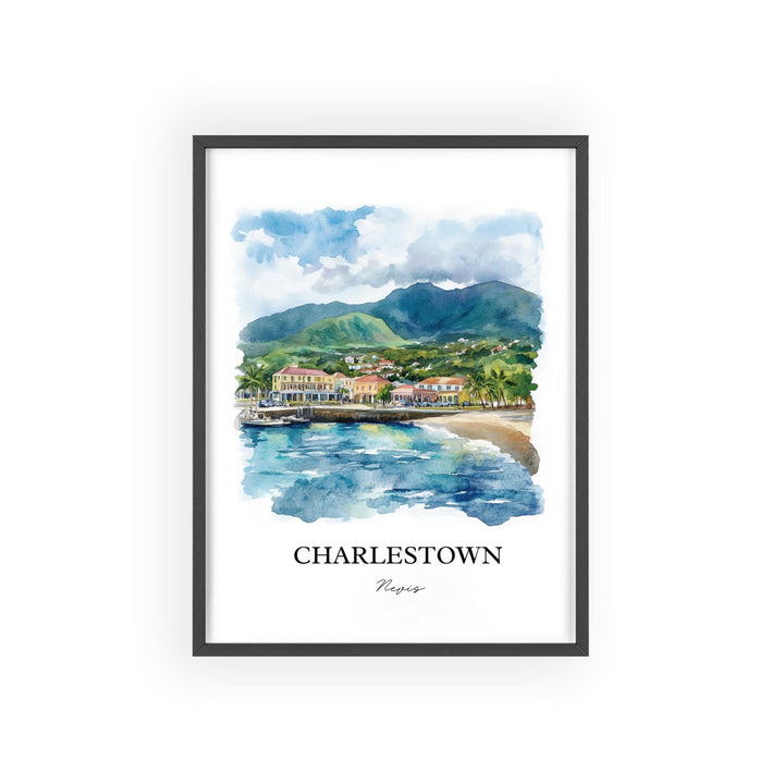 Charlestown Wall Art, Nevis Island Print, Nevis Watercolor Art, Charlestown Gift, Travel Print, Travel Poster, Housewarming Gift