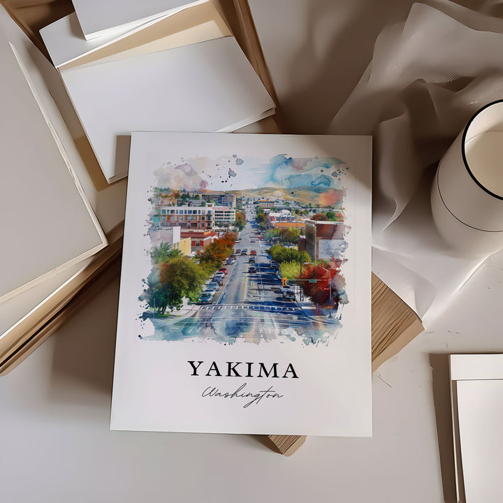 Yakima WA Wall Art, Yakima Print, Yakima Watercolor Art, Yakima Valley Washington Gift,