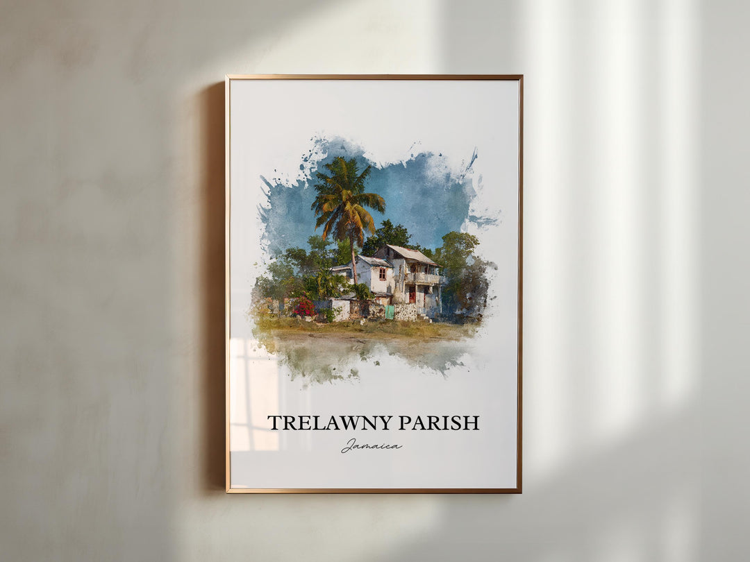 Trelawny Parish Wall Art, Trelawny Jamaica Print, Jamaica Watercolor Art, Jamaica Gift, Travel Print, Travel Poster, Housewarming Gift