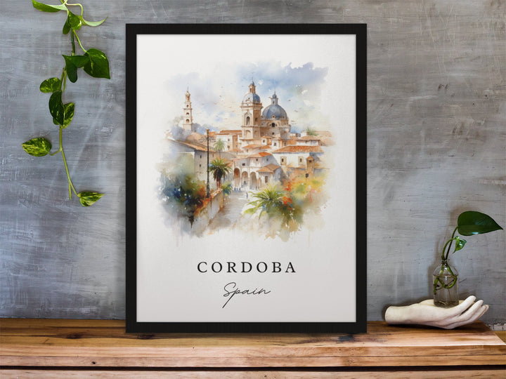 Cordoba traditional travel art - Spain, Cordoba poster, Wedding gift, Birthday present, Custom Text, Personalized Gift