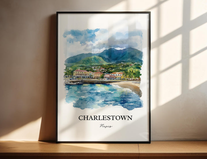 Charlestown Wall Art, Nevis Island Print, Nevis Watercolor Art, Charlestown Gift, Travel Print, Travel Poster, Housewarming Gift