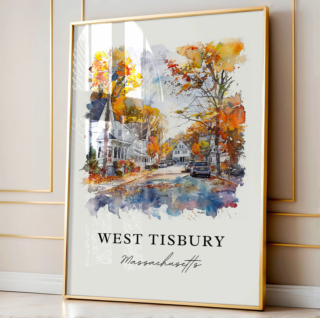 West Tisbury Wall Art, Marthas Vineyard Print, West Tisbury Watercolor, Dukes County MA Gift, Travel Poster, Housewarming Gift