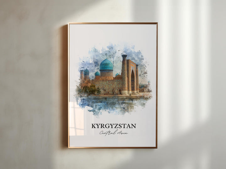 Kyrgyzstan Wall Art, Kyrgyzstan Print, Kyrgyzstan Watercolor Art, Kyrgyzstan Gift, Travel Print, Travel Poster, Housewarming Gift
