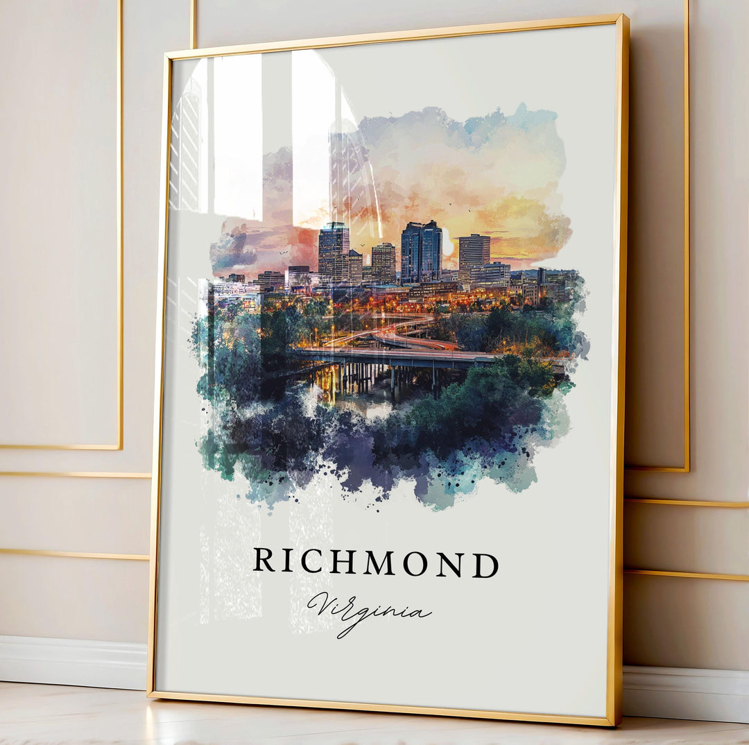 Richmond VA Wall Art, Richmond Print, Richmond Watercolor Art, Richmond Virginia Gift,