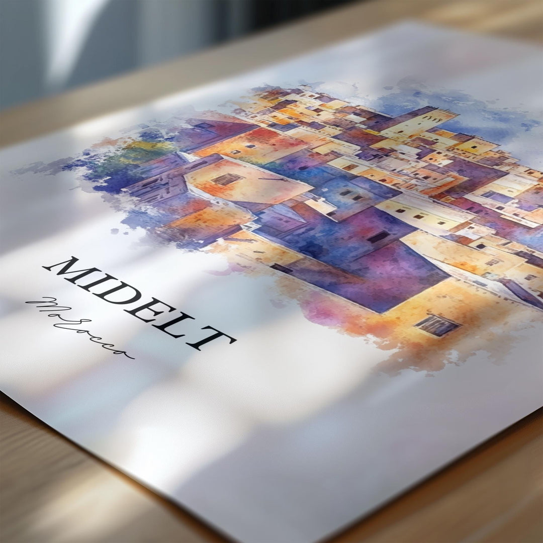 Midelt, Morocco – Watercolor Art Print of Middle Atlas Range