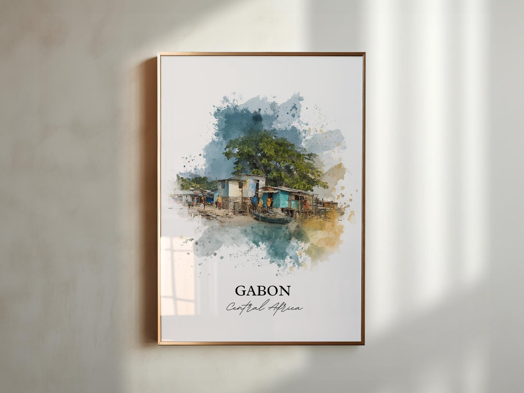 Gabon Wall Art, Central Africa Print, Gabon Watercolor Art, Gabon Gift, Travel Print, Travel Poster, Housewarming Gift