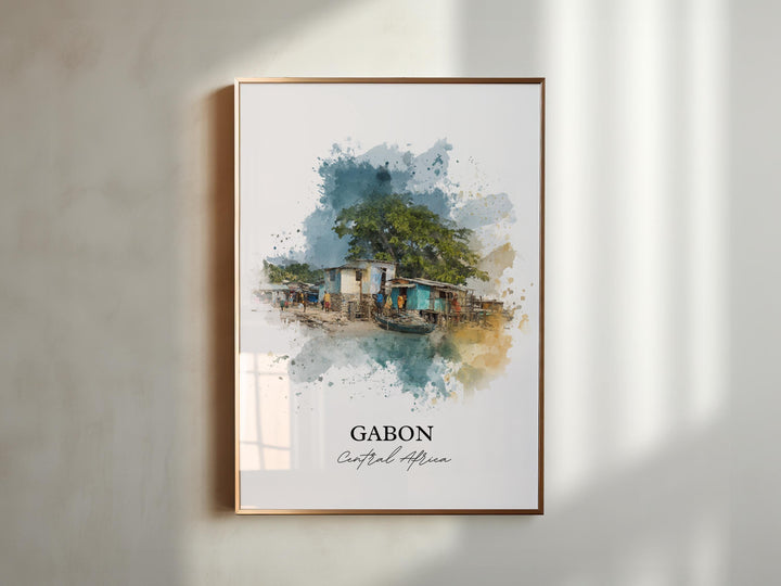 Gabon Wall Art, Central Africa Print, Gabon Watercolor Art, Gabon Gift, Travel Print, Travel Poster, Housewarming Gift
