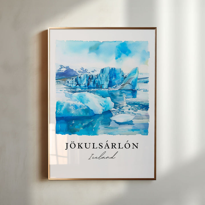 Jokulsarlon Wall Art, Iceland Print, Jokulsarlon Watercolor, Jokulsarlon Gift, Travel Poster, Housewarming Gift