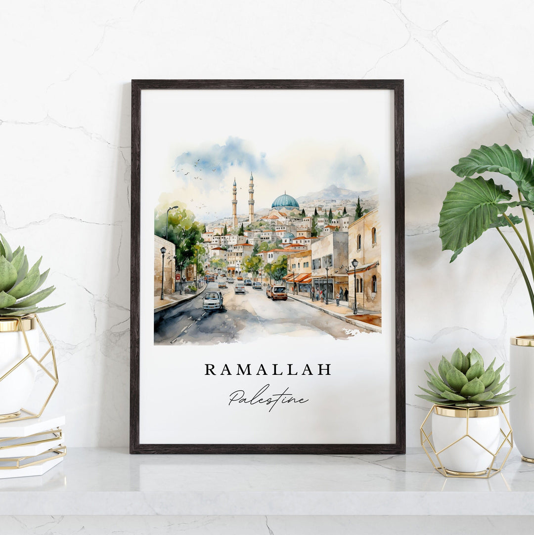 Ramallah traditional travel art - Palestine, Ramallah poster, Wedding gift, Birthday present, Custom Text, Personalized Gift