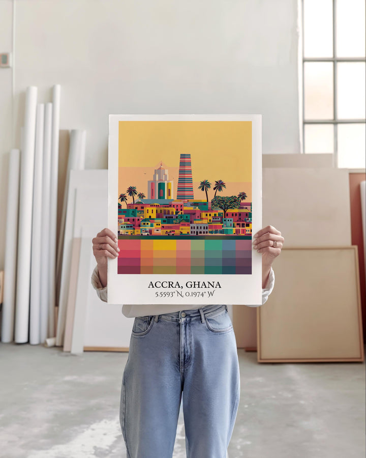 Accra Ghana Art, Accra Retro Travel Art, Accra Ghana Home Decor, Ghana Gift, Ghana Travel Art, Travel Prints, Housewarming Gift