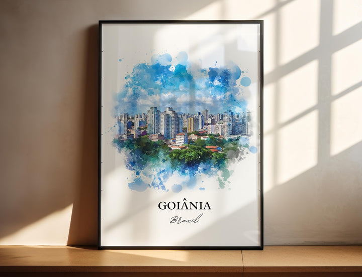 Goiânia Wall Art, Goiás State Print, Brazil Watercolor Art, Goiânia Brazil Gift, Travel Print, Travel Poster, Housewarming Gift