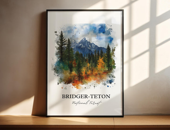 Bridger-Teton Wall Art, Jackson Wyoming Print, Wyoming Watercolor Art, Bridger-Teton Gift, Travel Print, Travel Poster, Housewarming Gift