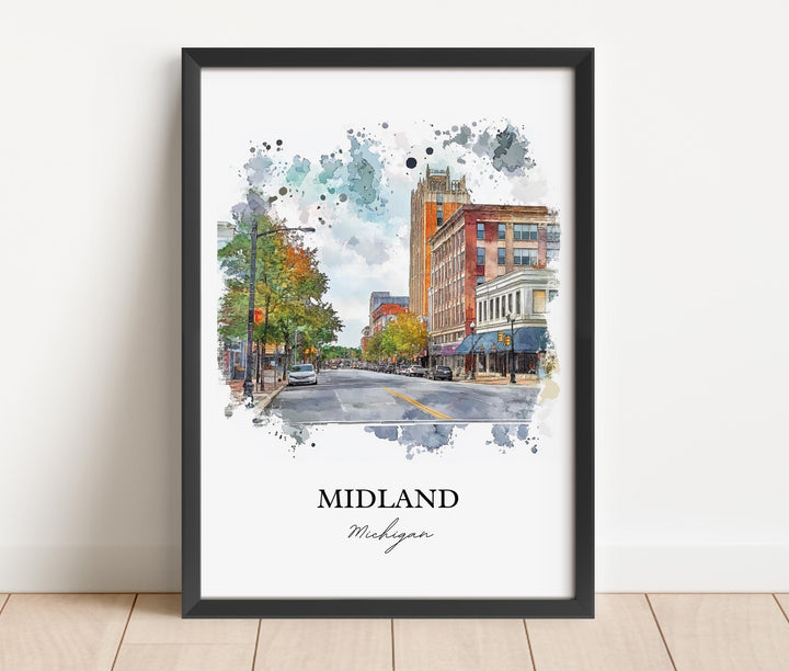 Midland Michigan Wall Art, Saginaw Print, Michigan Watercolor Art, Midland MI Gift, Travel Print, Travel Poster, Housewarming Gift
