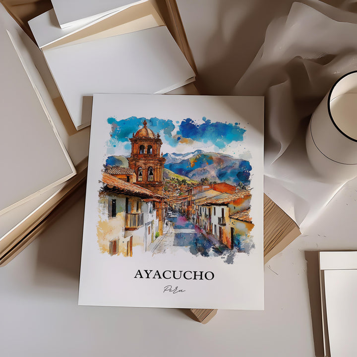 Ayacucho Wall Art, Ayacucho Print, Peru Watercolor Art, Ayacucho Peru Gift, Travel Print, Travel Poster, Housewarming Gift