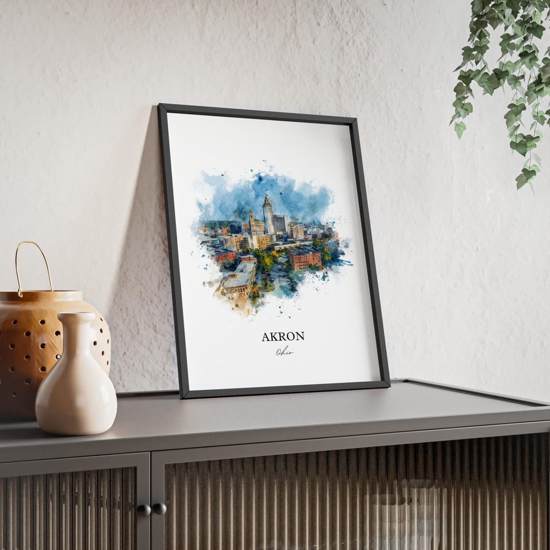 Akron, Ohio Wall Art, Akron Print, Akron Watercolor Art, Akron Ohio Skyline Gift, Travel Print, Travel Poster, Housewarming Gift