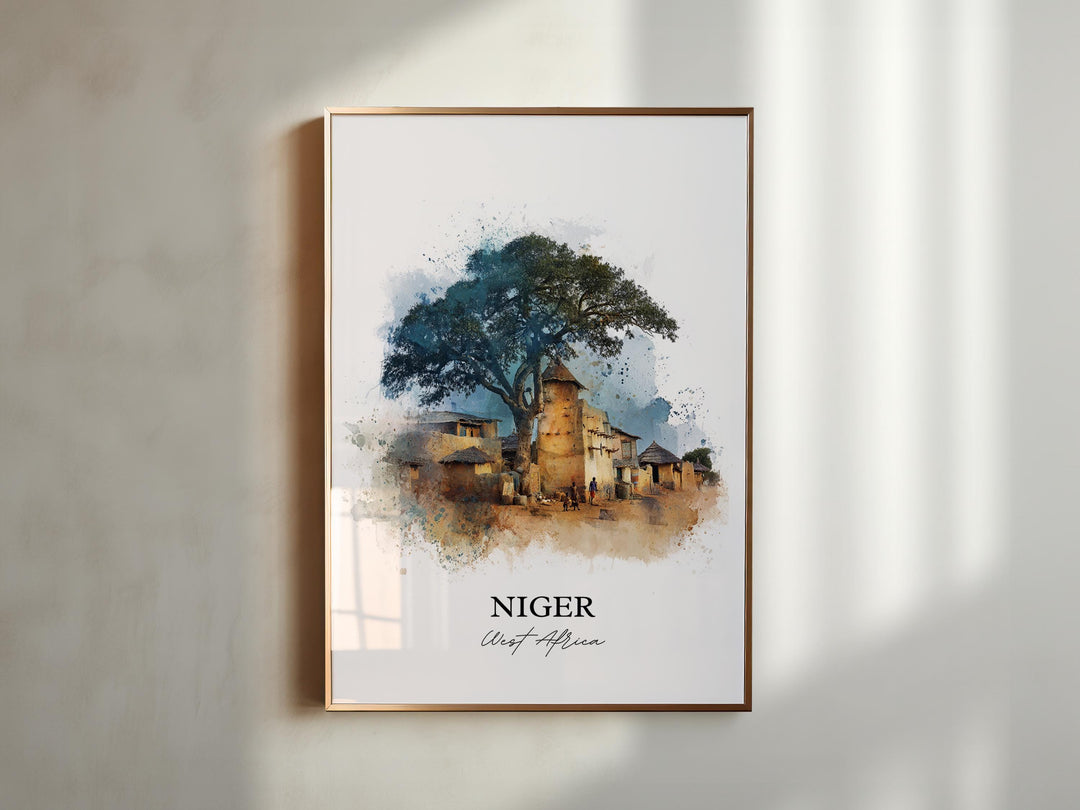 Niger Wall Art, Niger Africa Print, Niger Watercolor Art, West Africa Gift, Travel Print, Travel Poster, Housewarming Gift