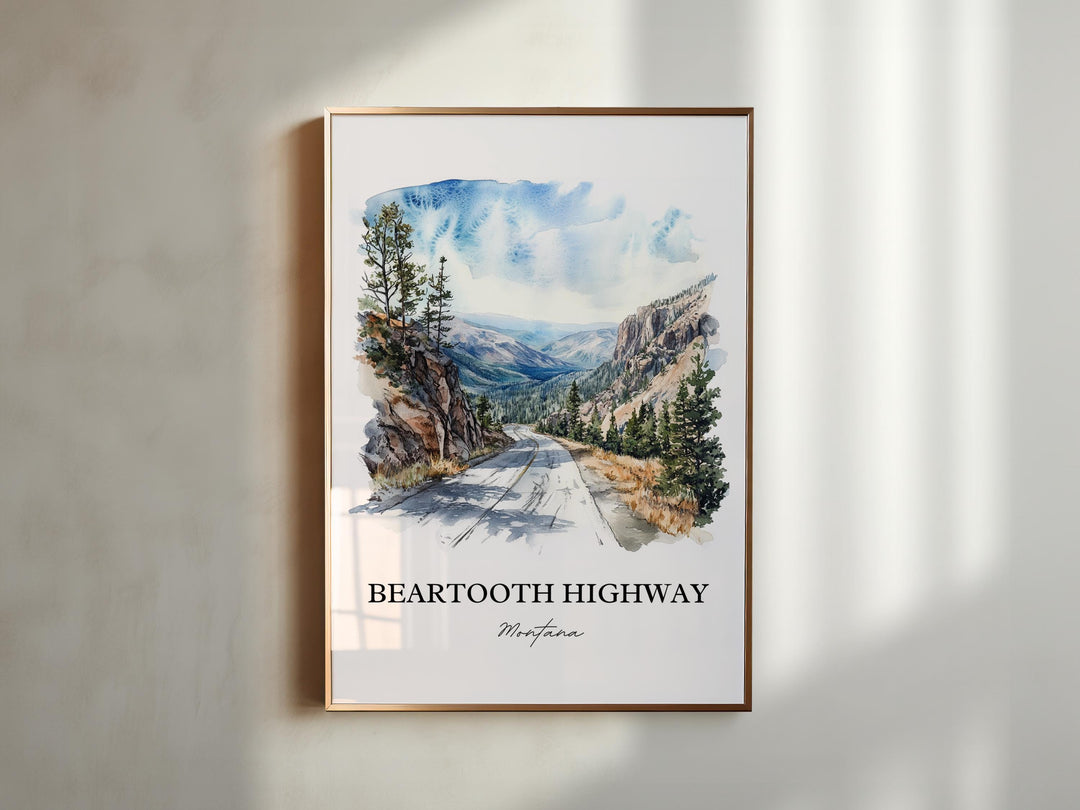 Beartooth Highway Wall Art, Montana Print, Montana Watercolor Art, Beartooth Highway Gift, Travel Print, Travel Poster, Housewarming Gift