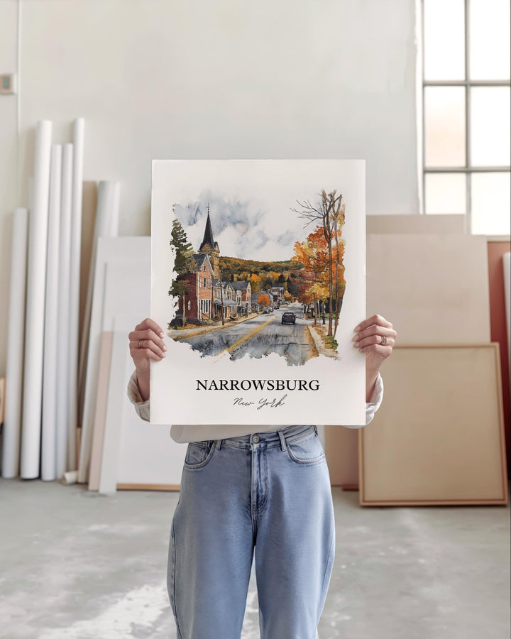 Narrowsburg NY Wall Art, Sullivan County Print, NY State Watercolor Art, Narrowsburg Gift, Travel Print, Travel Poster, Housewarming Gift