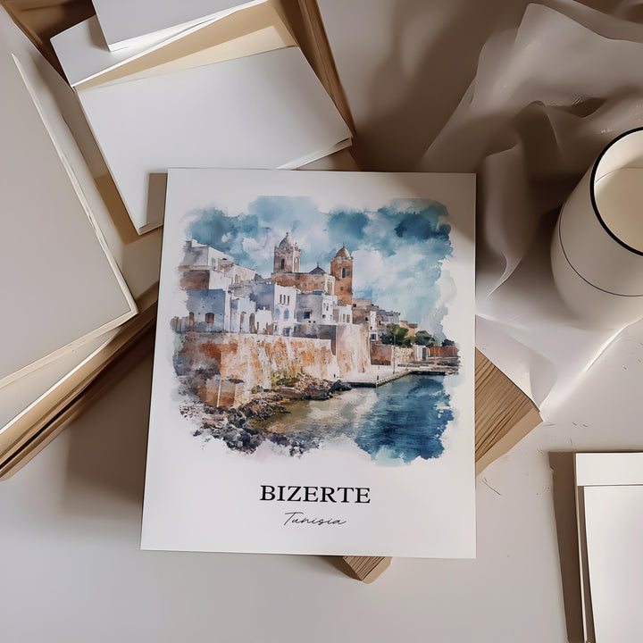 Bizerte Wall Art, Bizerte Tunisia Print, Tunisia Watercolor Art, Tunisia Gift, Travel Print, Travel Poster, Housewarming Gift
