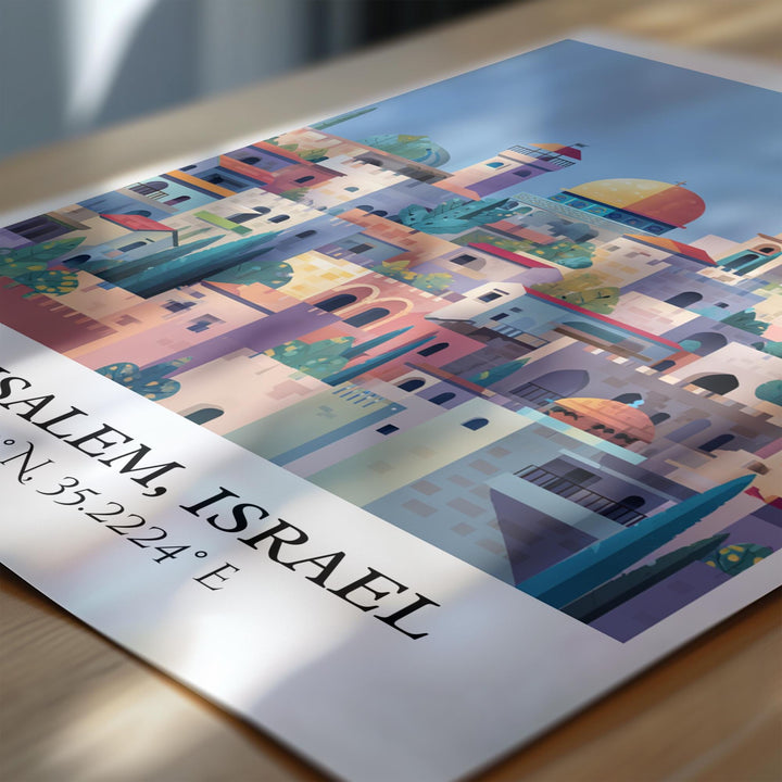 Jerusalem Art, Jerusalem Retro Travel Art, Jerusalem Home Decor, Jerusalem Gift, Israel Travel Art, Travel Prints, Housewarming Gift