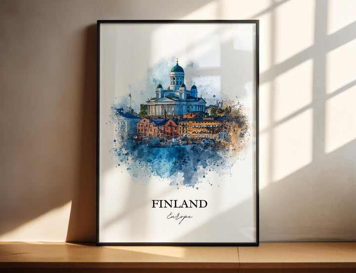 Finland Wall Art, Finland Print, Finland Watercolor Art, Finland Country Gift, Travel Print, Travel Poster, Housewarming Gift