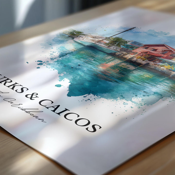 Turks and Caicos Wall Art, Turks and Caicos Print, Caribbean Watercolor Art, Caribbean Gift, Travel Print, Travel Poster, Housewarming Gift