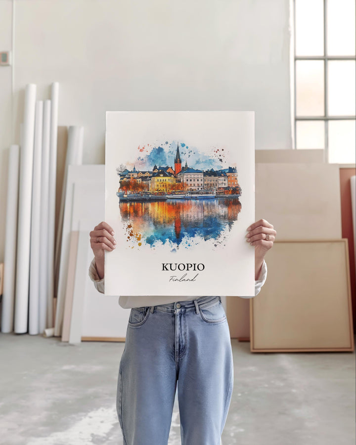 Kuopio Wall Art, North Savo Print, Finland Watercolor Art, Kuopio Finland Gift, Travel Print, Travel Poster, Housewarming Gift