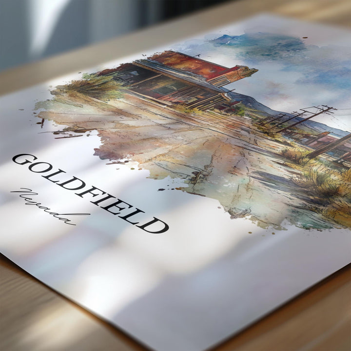Goldfield NV Wall Art, Goldfield Nevada Print, Nevada Watercolor Art, Esmeralda County Gift, Travel Print, Travel Poster, Housewarming Gift