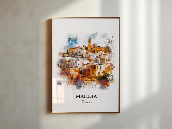 Mahdia Wall Art, Monastir Tunisia Print, Tunisia Watercolor Art, Mahdia Tunisia Gift, Travel Print, Travel Poster, Housewarming Gift