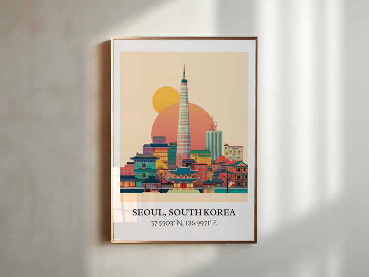 Seoul Art, Seoul Retro Travel Art, Seoul Home Decor, Seoul SK Gift, South Korea Travel Art, Travel Prints, Housewarming Gift