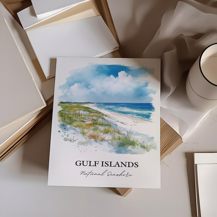 Gulf Islands Seashore Art, Pensacola Print, Navarre Artwork, Gulf Islands Mississippi Gift, Travel Print, Travel Poster, Housewarming Gift