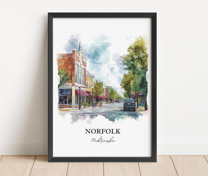 Norfolk, Nebraska, USA – Watercolor Art Print