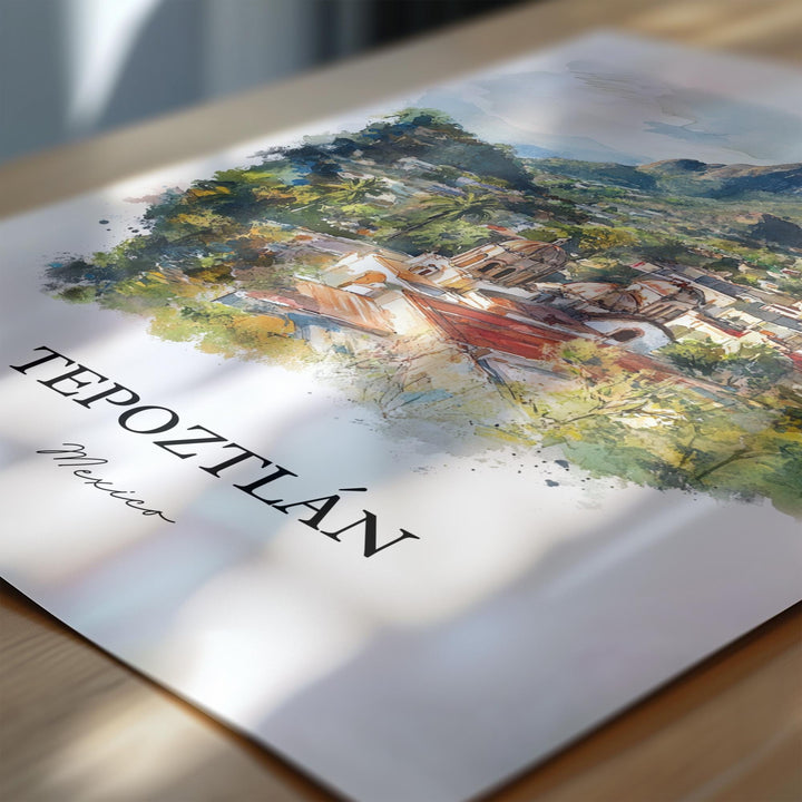 Tepoztlán Wall Art, Tepoztlán Print, Mexico City Watercolor Art, Tepoztlán Mexico Gift, Travel Print, Travel Poster, Housewarming Gift