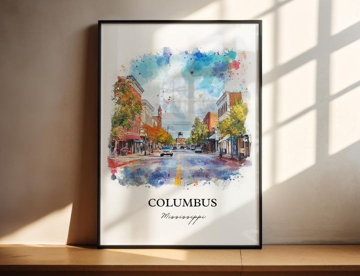 Columbus MS Art, Lowndes County Print, Mississippi Watercolor, Columbus Mississippi Gift, Travel Print, Travel Poster, Housewarming Gift