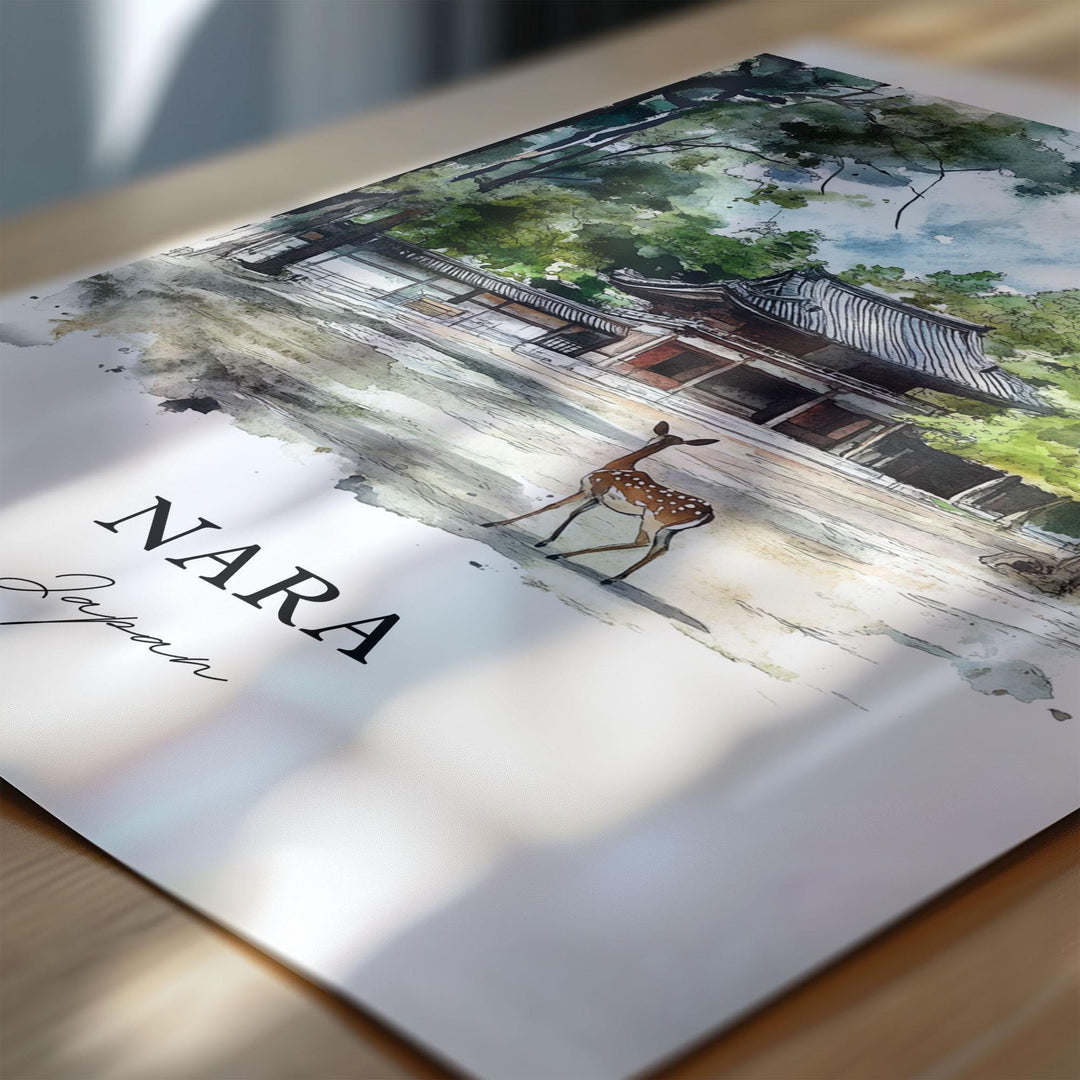 Nara Japan Wall Art, Nara Deer Park Print, Japan Watercolor Art, Nara Japan Gift, Travel Print, Travel Poster, Housewarming Gift