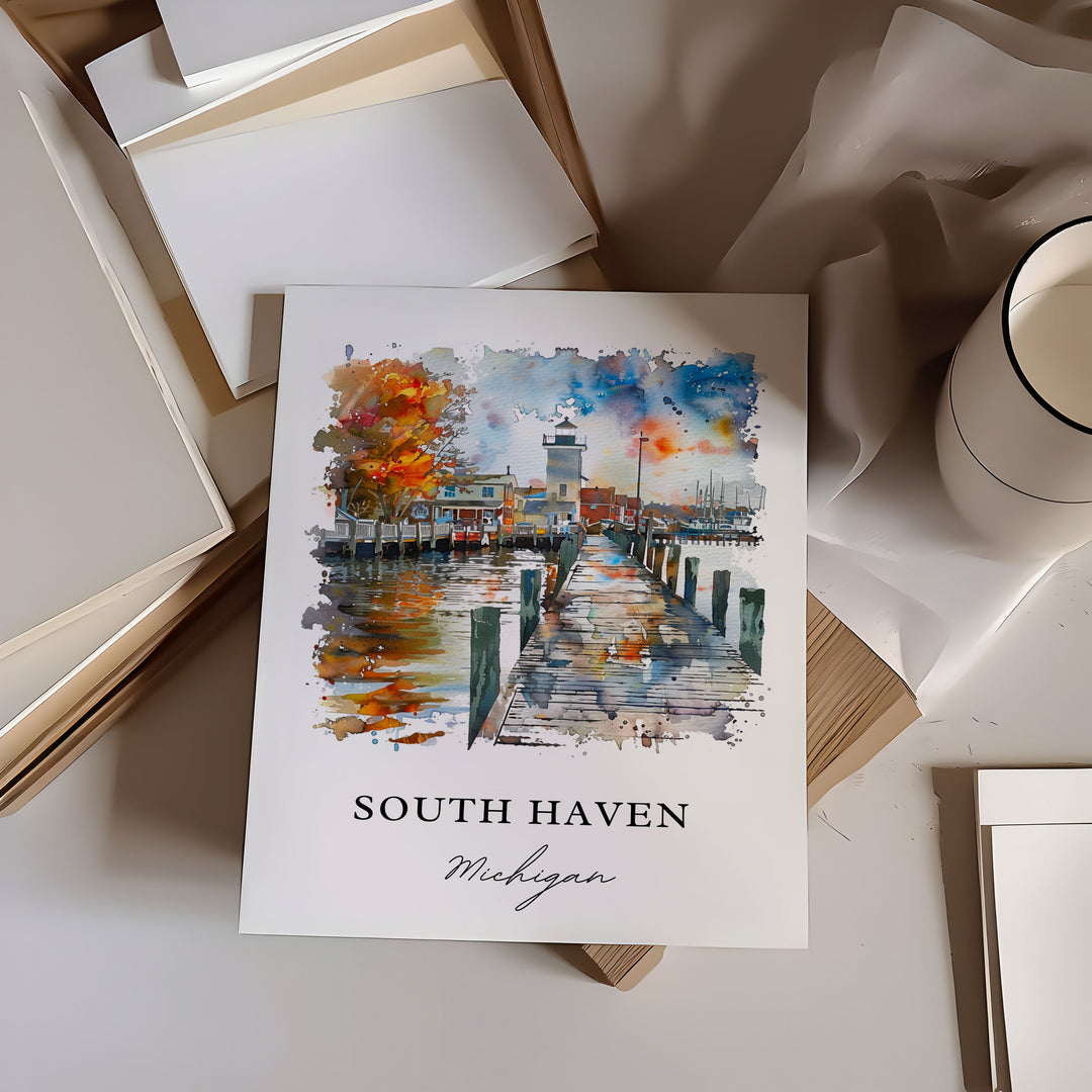 South Haven MI Art, South Haven Print, South Haven Watercolor, South Haven Gift, Van Buren MI